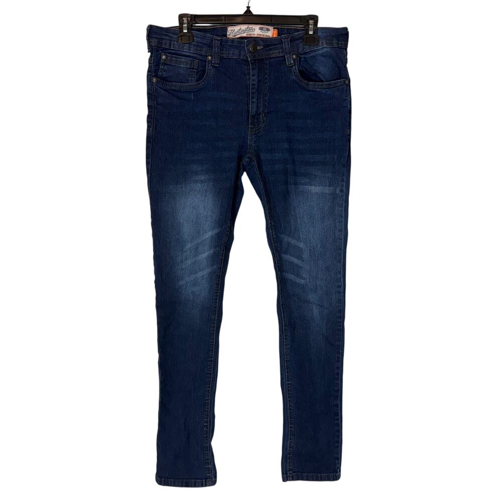 New Huntington BC Jeans Men 34x32 Blue Denim Stretch Zip Fly Mid-Rise Skinny Fit